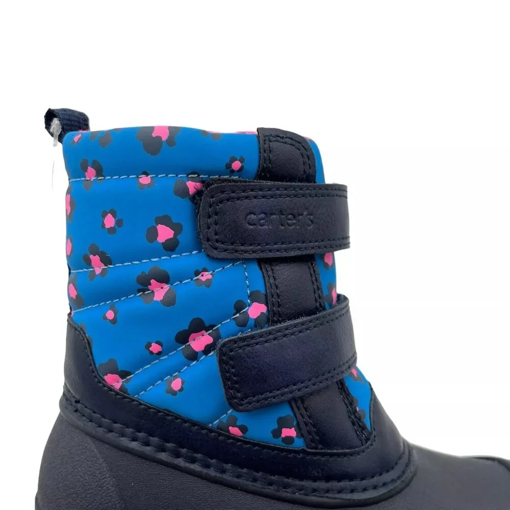 Carters‎ Toddler Girl's Snow Boots Size 8 Pink Navy Blue Slip on Warm & Comfy